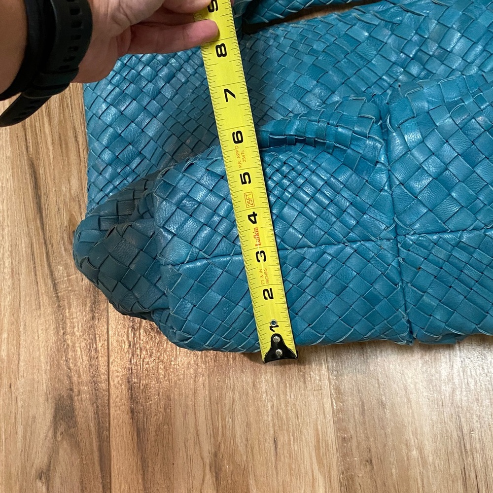 FALOR WOVEN ITALIAN SUPPLE LEATHER HANDBAG ITALIA TEAL W/ COIN POUCH ELEGANT EUC - Picture 14 of 14